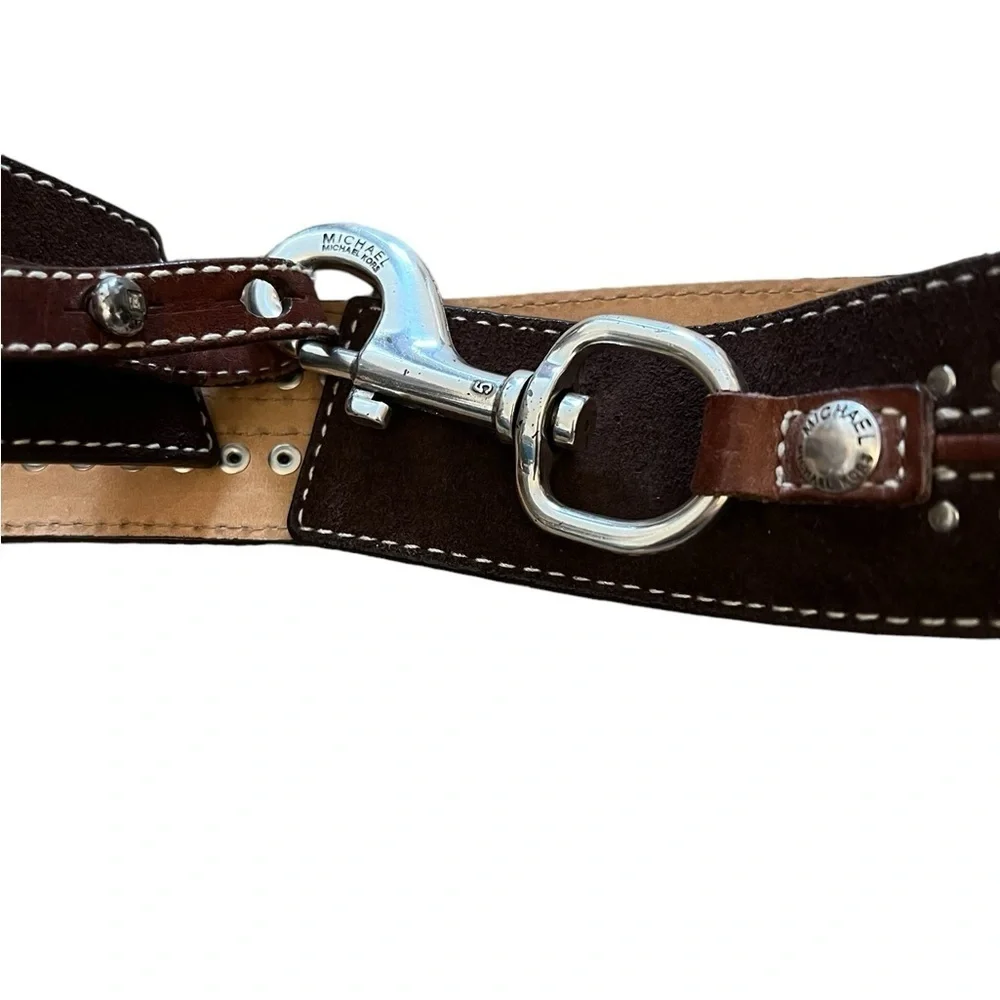 MICHAEL KORS Dark Brown Suede Leather Studded Belt